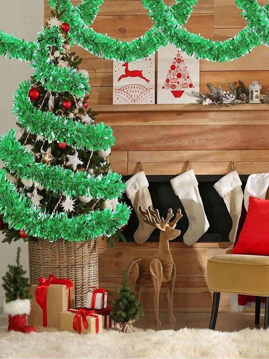 Metallic Tinsel Garland for Christmas, 1–2 Piece Shiny Glitter Streamer Decoration, Long Hanging Ornament for Trees, Parties, and Weddings