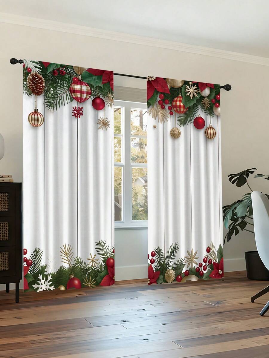 2-Piece Christmas Reindeer and Tree Blackout Curtain Set, Holiday Window Panels for Home Living Room or Bedroom Decor