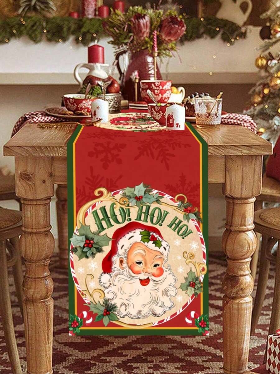 Gingerbread Man Christmas Table Runner, 35x180cm Polyester Holiday Table Flag, Festive Dining Room Décor for Christmas & Winter Home Use