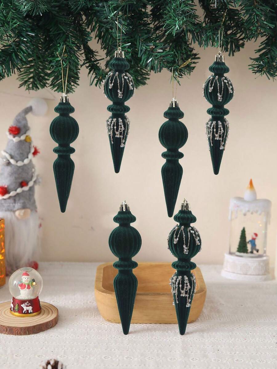 6/12pcs Velvet Christmas Ornament Set (7"), Textured Shatterproof Burgundy Tree Decorations, Elegant Holiday Home Decor