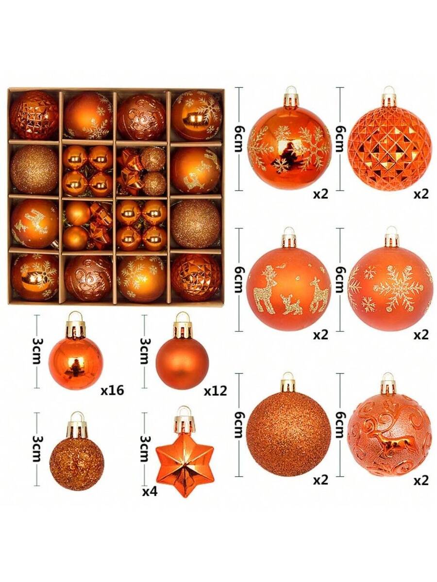 44pcs Sequined Christmas Tree Ball Ornaments, Glitter Decorative Holiday Tree Baubles, Perfect for Christmas Parties and Home Decoration