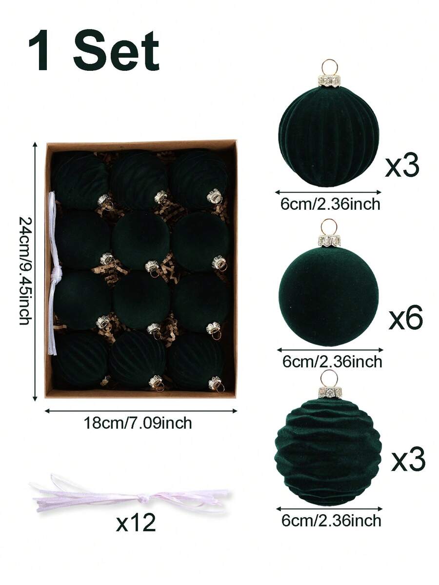 12pcs Burgundy Velvet Christmas Ball Set, Soft Flocked Pom Pom Ornaments, Luxurious Baubles for Holiday Trees, Gifts, and 2026 New Year Decorations