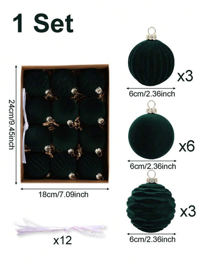 12pcs Burgundy Velvet Christmas Ball Set, Soft Flocked Pom Pom Ornaments, Luxurious Baubles for Holiday Trees, Gifts, and 2026 New Year Decorations