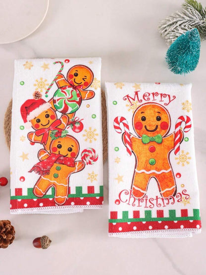 2pcs Christmas Gnome Hand Towels, Red & Black Plaid Microfiber Kitchen & Bathroom Towels, Soft Absorbent Holiday Home Decor