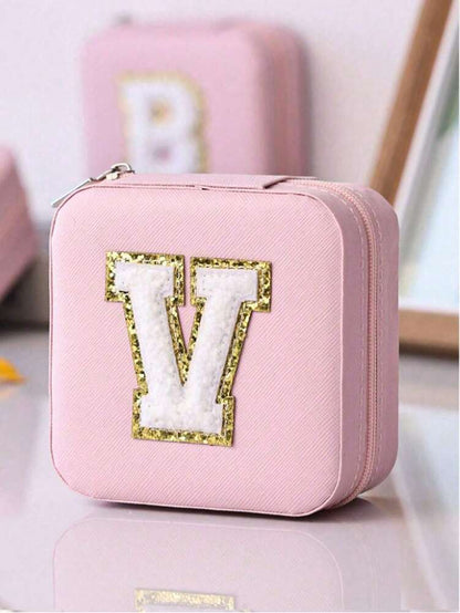 Custom Initial Travel Jewelry Organizer Box, Compact Case for Rings, Necklaces & Earrings