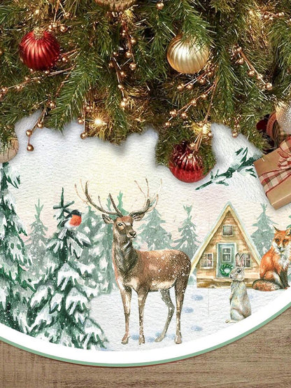 Red & Black Plaid Christmas Tree Skirt, Snowflake Pattern Round Tree Mat, Soft Decorative Base Cover for Living Room & Winter Holiday Home Decor