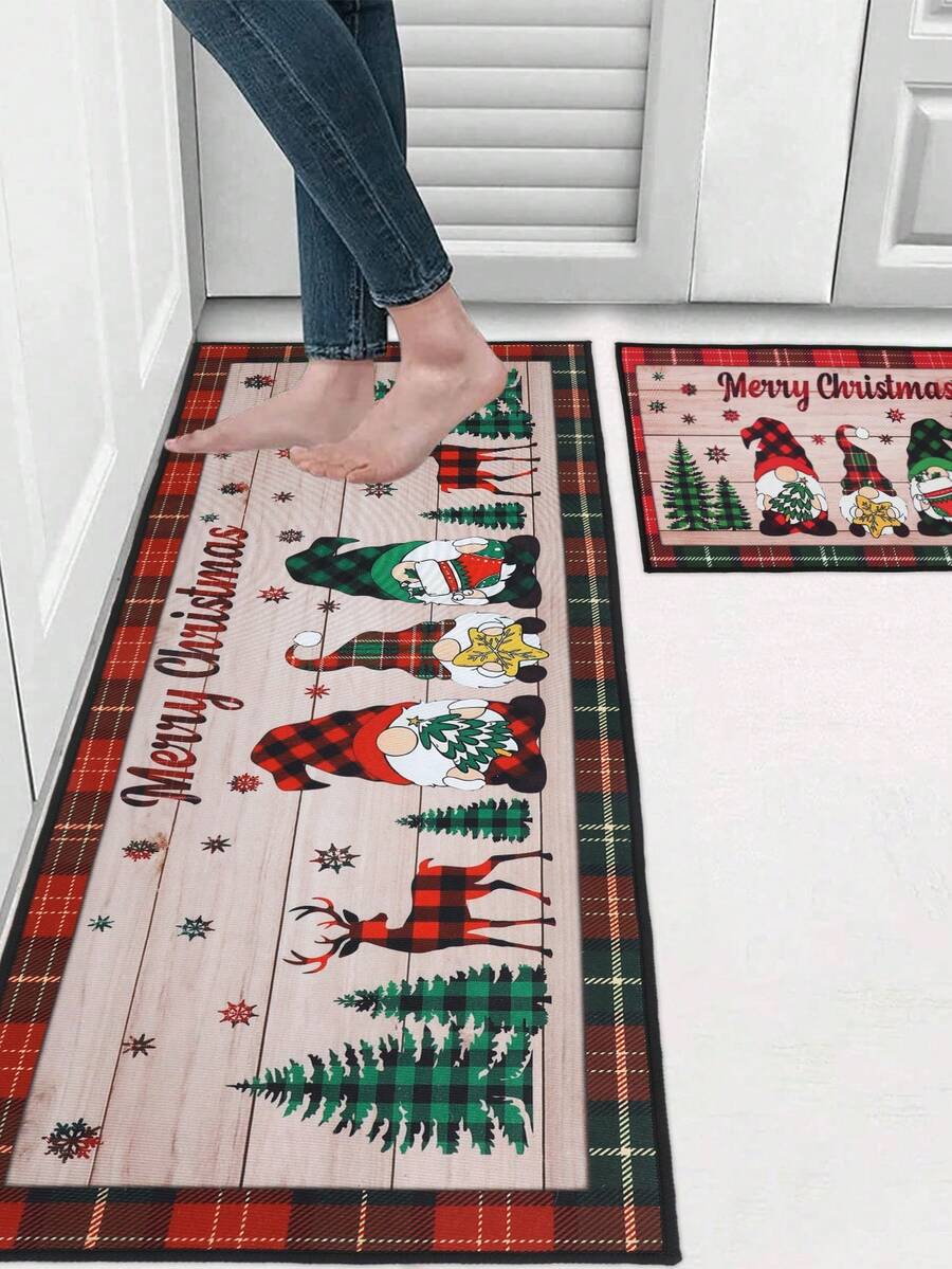 2pcs Merry Christmas Doormat Set, Gnome and Snowflake Design, Non-Slip Washable Floor Mats for Kitchen, Entryway, or Holiday Home Decoration 2026
