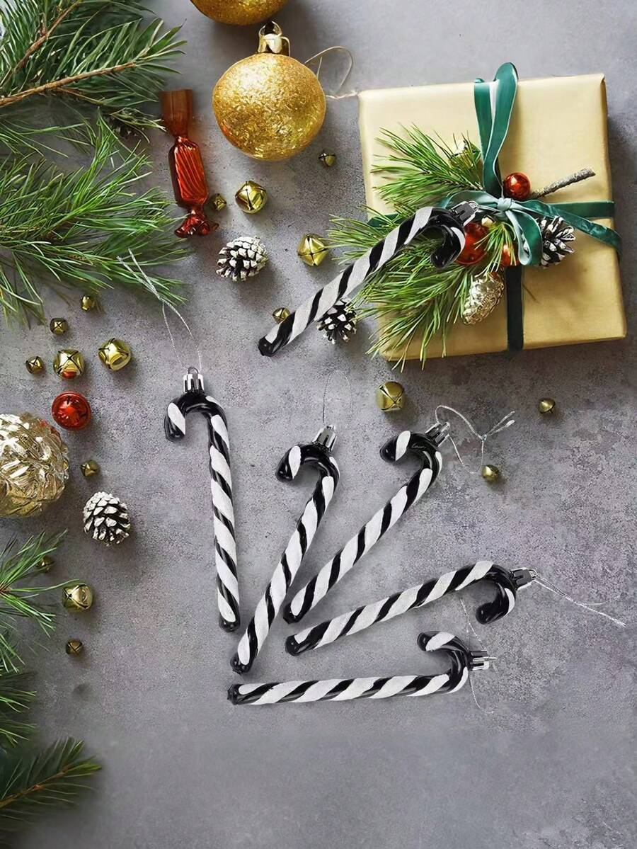 12pcs Pink Glitter Candy Cane Christmas Ornaments, 5.5" Plastic Hanging Decorations for Christmas Trees & Holiday Displays