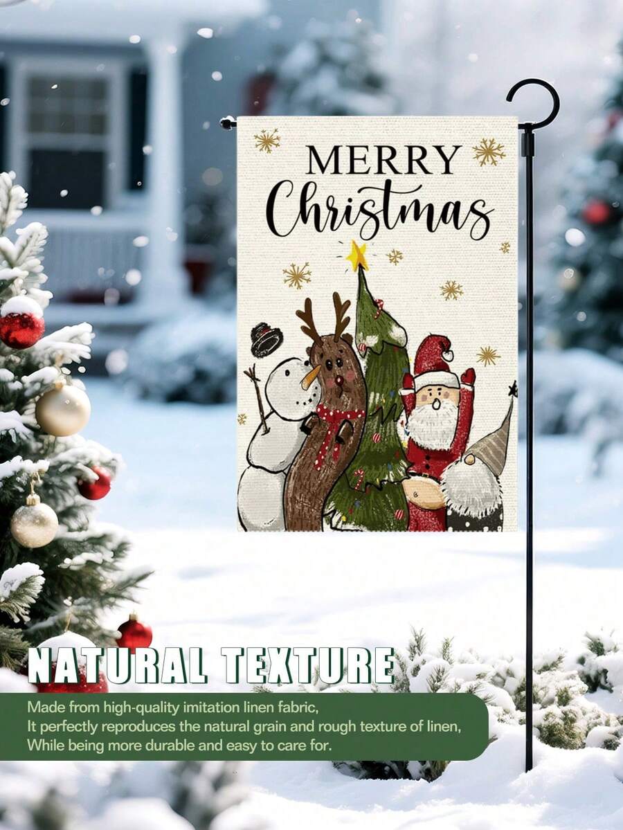 Christmas Night Garden Flag 12x18 inch, Double-Sided Linen Yard Flag with Jesus and Red Plaid Design, Festive Farmhouse Outdoor Winter Decoration