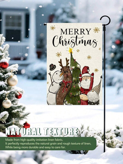 Christmas Night Garden Flag 12x18 inch, Double-Sided Linen Yard Flag with Jesus and Red Plaid Design, Festive Farmhouse Outdoor Winter Decoration