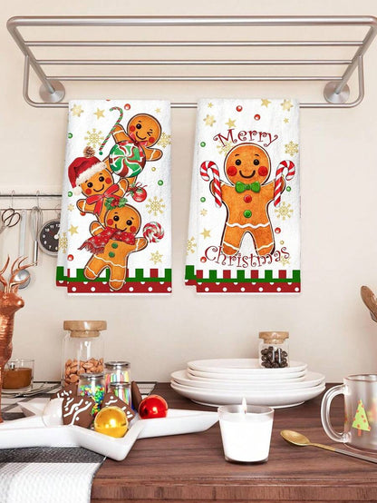 2pcs Christmas Gnome Hand Towels, Red & Black Plaid Microfiber Kitchen & Bathroom Towels, Soft Absorbent Holiday Home Decor