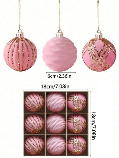 9pcs Green Velvet Christmas Tree Ball Ornaments, Flocked Painted Shatterproof Hanging Décor for Holiday Trees & Home Display