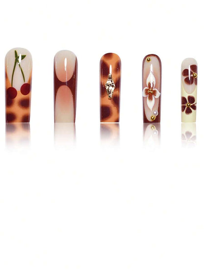 24pcs Soft French Press On Nails, Black And Red Plum Blossom Pattern, Romantic Dark Style Nail Set With File For Women Daily Wear