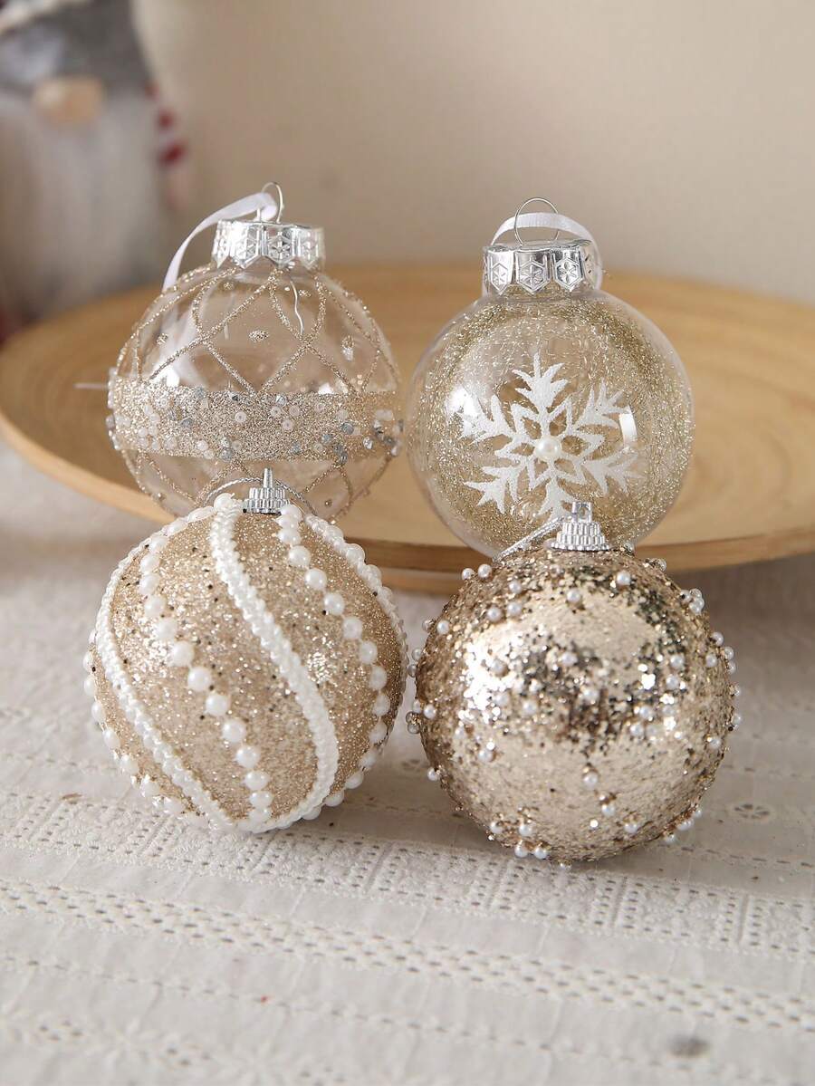 12pcs Clear Pink Christmas Ball Ornaments, 3.15-Inch Shatterproof Decorative Tree Baubles, Elegant Rustic Hanging Decorations for Holiday Parties