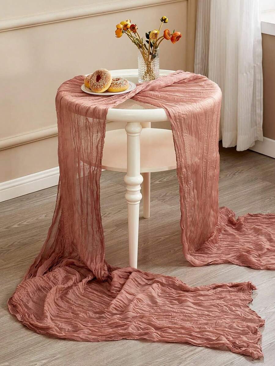 Wrinkled Cheesecloth Table Runner for Weddings and Holidays, Elegant Table Centerpiece Cloth for Christmas Dining, Birthdays, and Romantic Events