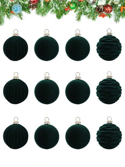 12pcs Burgundy Velvet Christmas Ball Set, Soft Flocked Pom Pom Ornaments, Luxurious Baubles for Holiday Trees, Gifts, and 2026 New Year Decorations