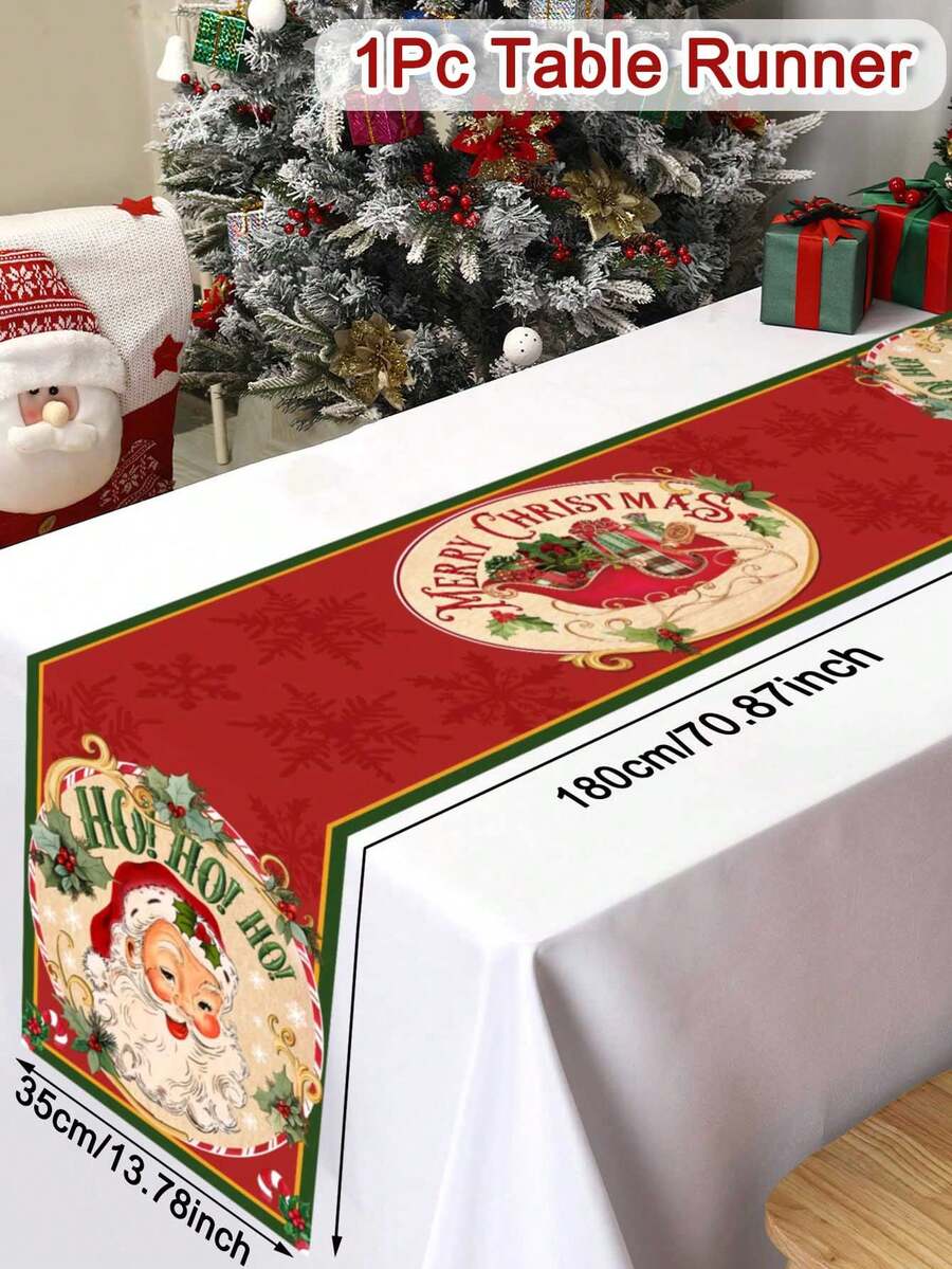 Gingerbread Man Christmas Table Runner, 35x180cm Polyester Holiday Table Flag, Festive Dining Room Décor for Christmas & Winter Home Use