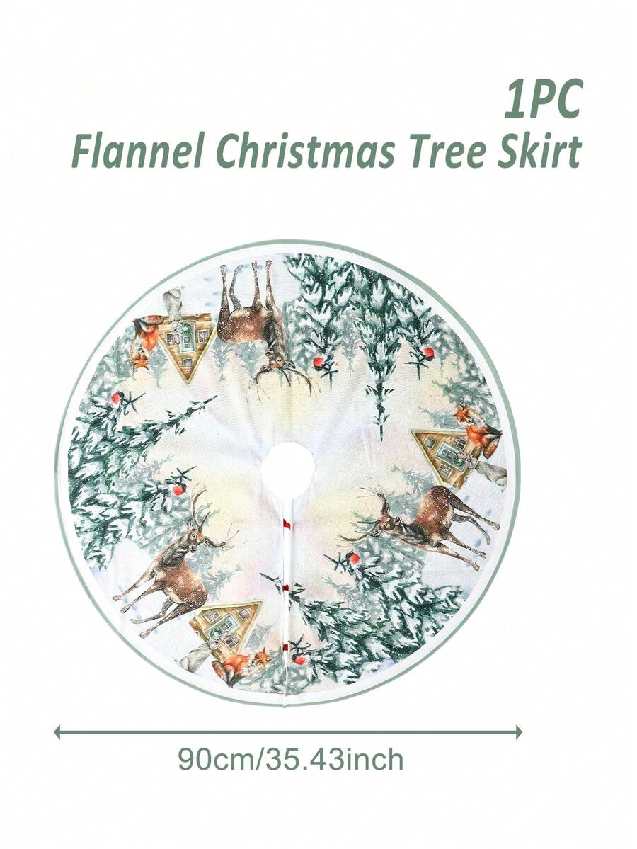 Red & Black Plaid Christmas Tree Skirt, Snowflake Pattern Round Tree Mat, Soft Decorative Base Cover for Living Room & Winter Holiday Home Decor