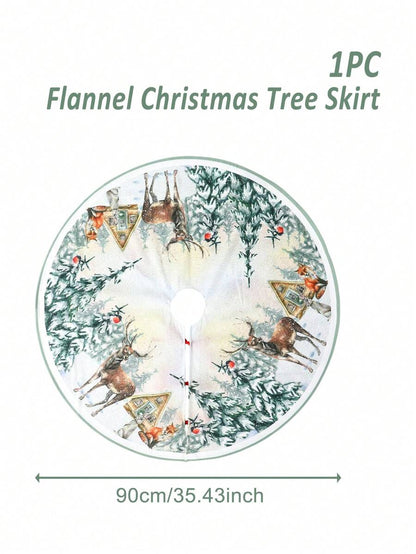 Red & Black Plaid Christmas Tree Skirt, Snowflake Pattern Round Tree Mat, Soft Decorative Base Cover for Living Room & Winter Holiday Home Decor