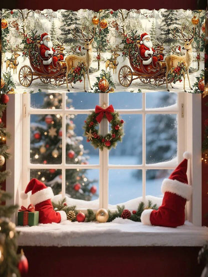 Santa Claus & Snowman Christmas Curtain Valance, 1–2 Piece Polyester Window Decor with Rod Pocket for Kitchen, Living Room or Bedroom