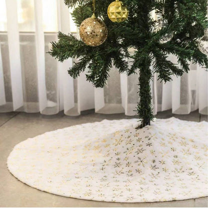 35-Inch White Plush Christmas Tree Skirt, Thick Velvet Tree Base Blanket with Lace Trim, Also Available in 60/90cm, Elegant Holiday Home Decor