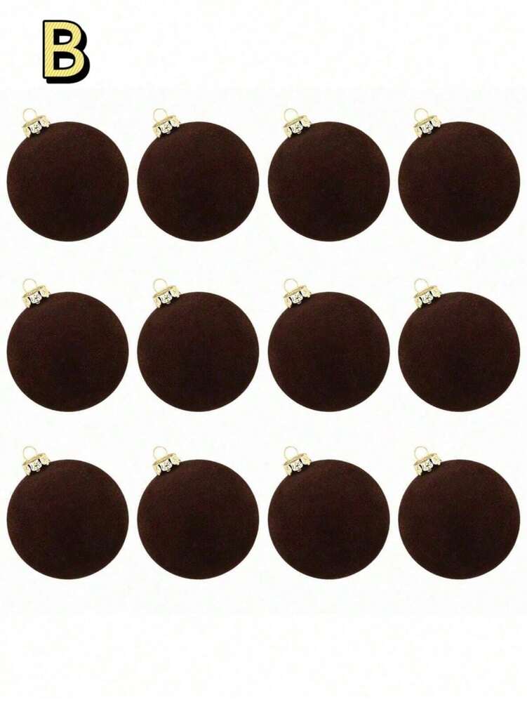 12pcs Velvet Flocked Christmas Decoration Balls, Drop-Proof Plastic Ornaments, Elegant Tree Baubles for Parties, Birthdays, or Holiday Photoshoots