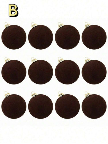 12pcs Velvet Flocked Christmas Decoration Balls, Drop-Proof Plastic Ornaments, Elegant Tree Baubles for Parties, Birthdays, or Holiday Photoshoots