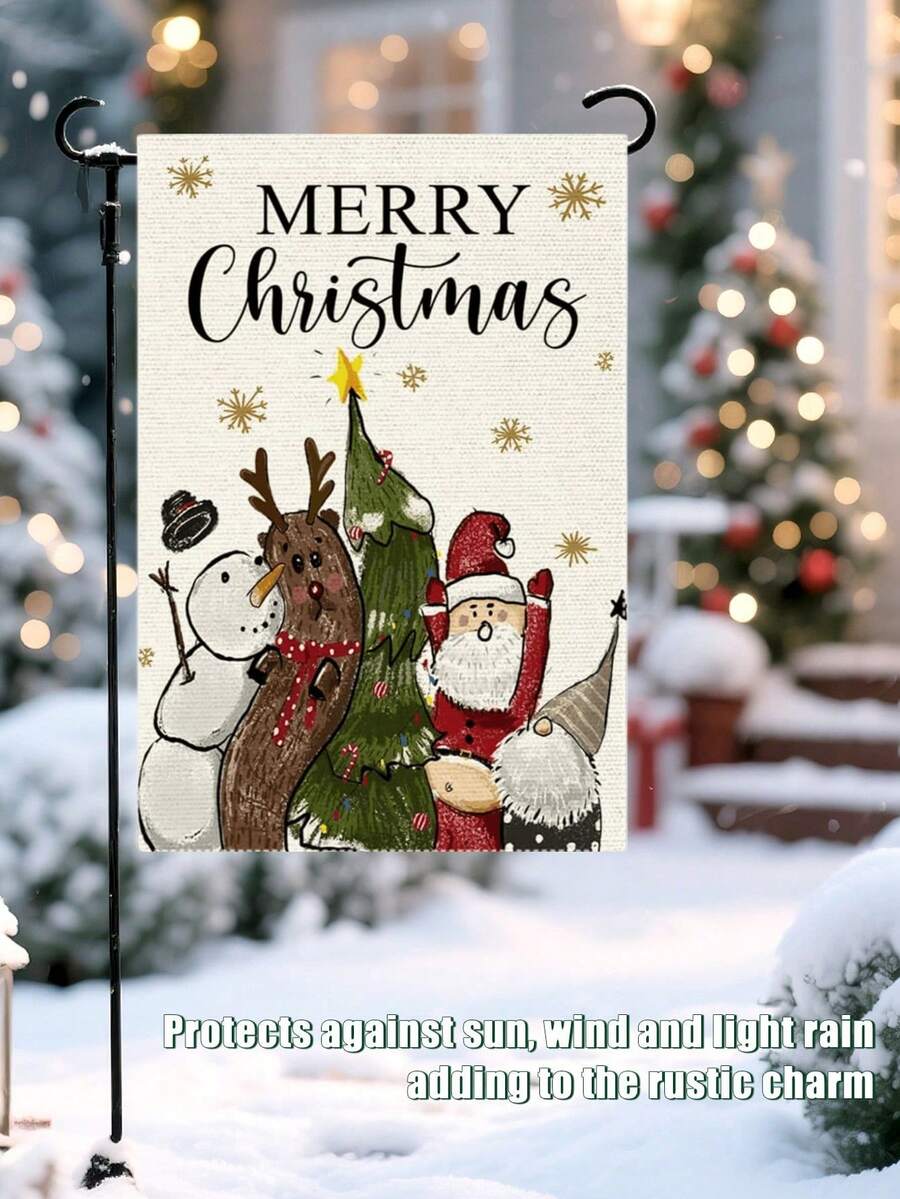 Christmas Night Garden Flag 12x18 inch, Double-Sided Linen Yard Flag with Jesus and Red Plaid Design, Festive Farmhouse Outdoor Winter Decoration