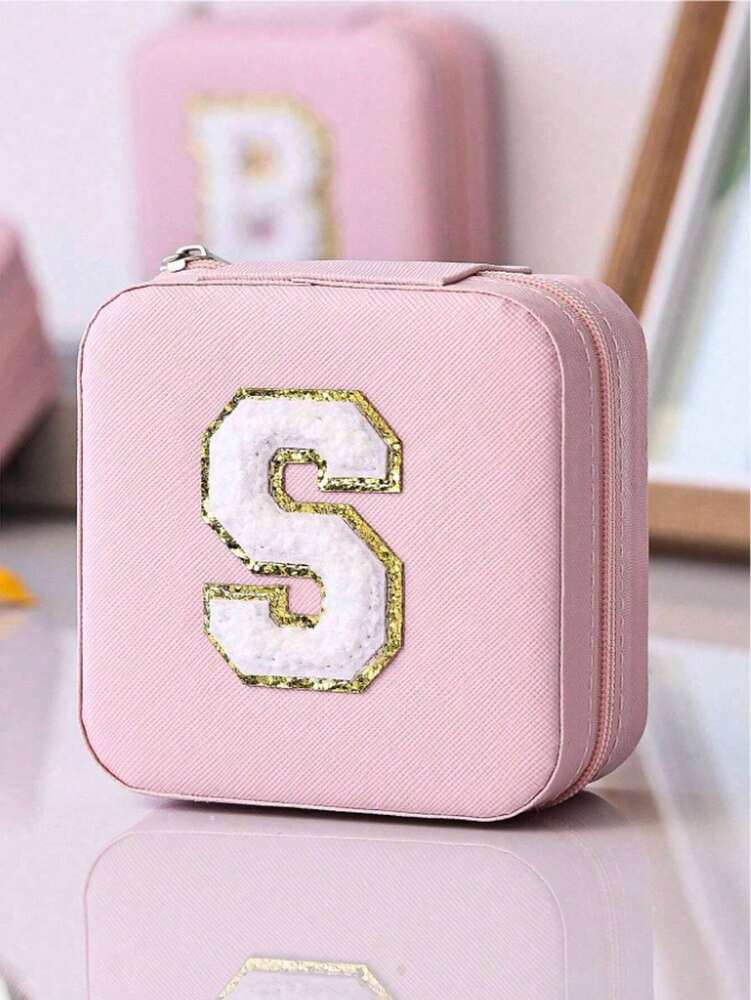 Custom Initial Travel Jewelry Organizer Box, Compact Case for Rings, Necklaces & Earrings