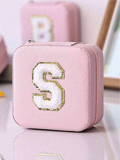 Custom Initial Travel Jewelry Organizer Box, Compact Case for Rings, Necklaces & Earrings