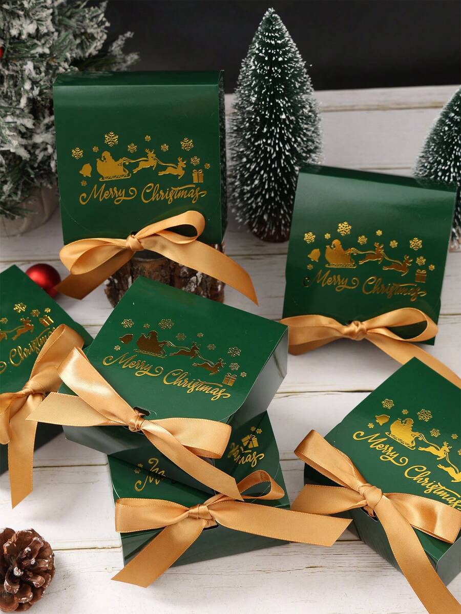 6pcs Christmas Gift Boxes with Ribbons, Santa Snowman & Reindeer Designs for Holiday Treats, Seasonal Packaging & Winter Home Decor