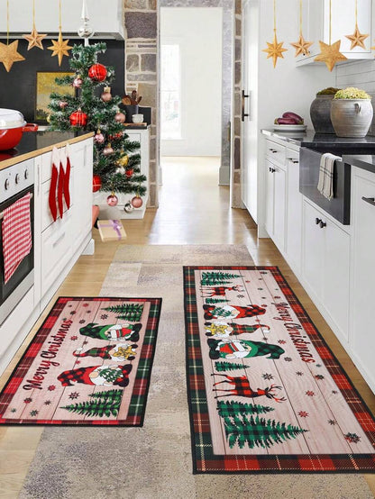 2pcs Merry Christmas Doormat Set, Gnome and Snowflake Design, Non-Slip Washable Floor Mats for Kitchen, Entryway, or Holiday Home Decoration 2026