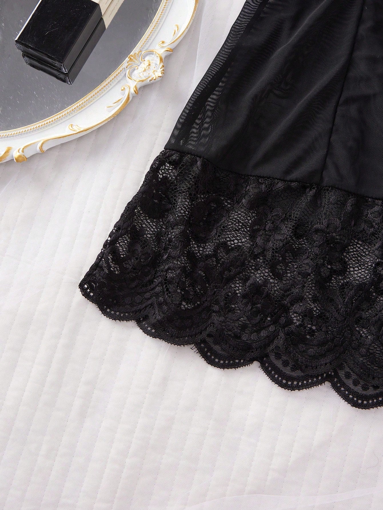 Adjustable Spaghetti Strap Lace Patchwork Deep V Nightgown Mini Dress