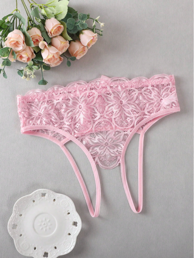 Sexy Backside Open Bowknot Lace Patchwork Panties Bowknot For Going Out