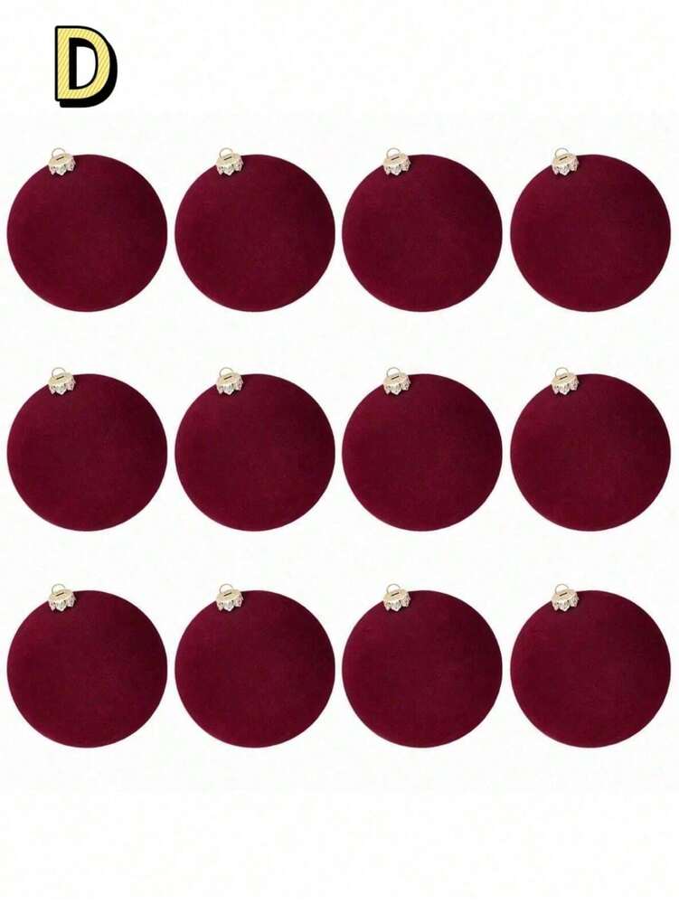 12pcs Velvet Flocked Christmas Decoration Balls, Drop-Proof Plastic Ornaments, Elegant Tree Baubles for Parties, Birthdays, or Holiday Photoshoots