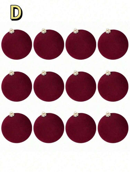 12pcs Velvet Flocked Christmas Decoration Balls, Drop-Proof Plastic Ornaments, Elegant Tree Baubles for Parties, Birthdays, or Holiday Photoshoots