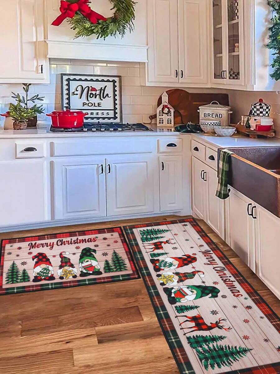 2pcs Merry Christmas Doormat Set, Gnome and Snowflake Design, Non-Slip Washable Floor Mats for Kitchen, Entryway, or Holiday Home Decoration 2026