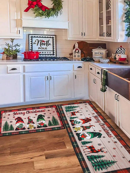 2pcs Merry Christmas Doormat Set, Gnome and Snowflake Design, Non-Slip Washable Floor Mats for Kitchen, Entryway, or Holiday Home Decoration 2026
