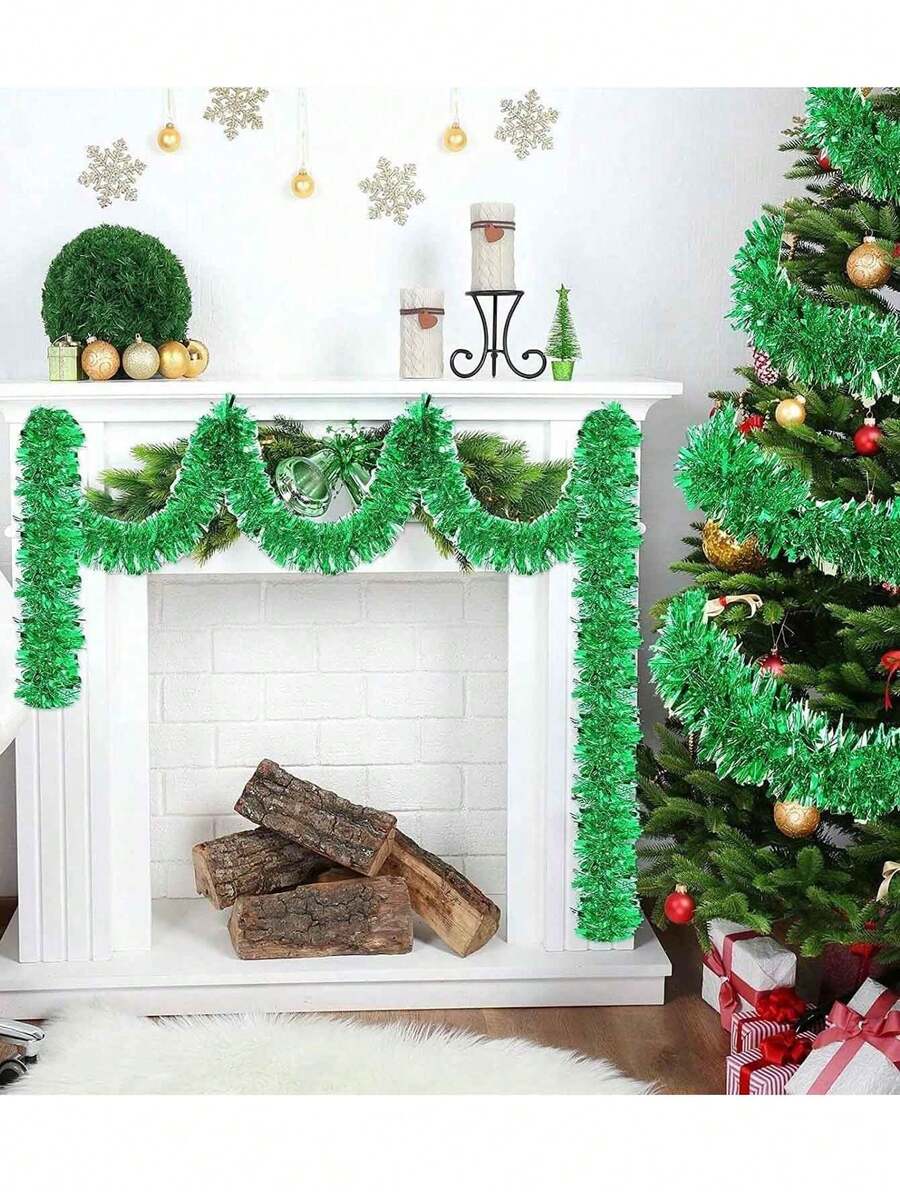 Metallic Tinsel Garland for Christmas, 1–2 Piece Shiny Glitter Streamer Decoration, Long Hanging Ornament for Trees, Parties, and Weddings