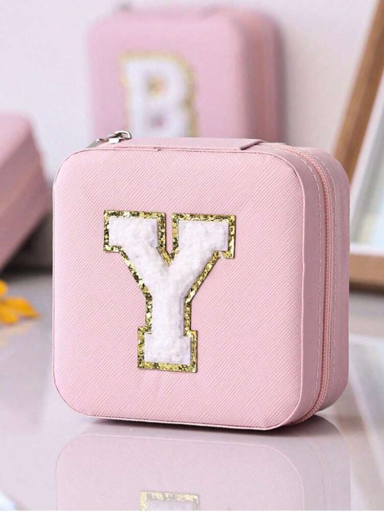 Custom Initial Travel Jewelry Organizer Box, Compact Case for Rings, Necklaces & Earrings