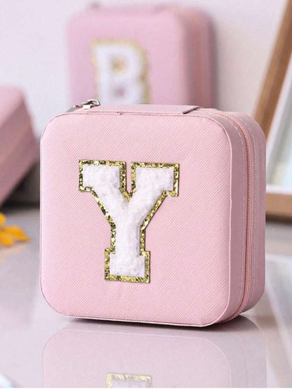 Custom Initial Travel Jewelry Organizer Box, Compact Case for Rings, Necklaces & Earrings