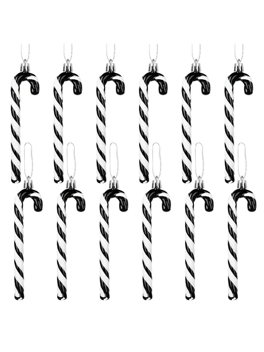 12pcs Pink Glitter Candy Cane Christmas Ornaments, 5.5" Plastic Hanging Decorations for Christmas Trees & Holiday Displays