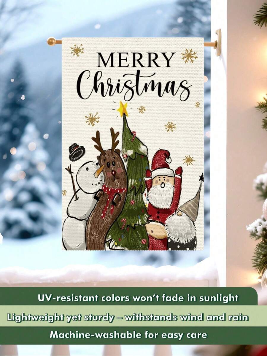 Christmas Night Garden Flag 12x18 inch, Double-Sided Linen Yard Flag with Jesus and Red Plaid Design, Festive Farmhouse Outdoor Winter Decoration