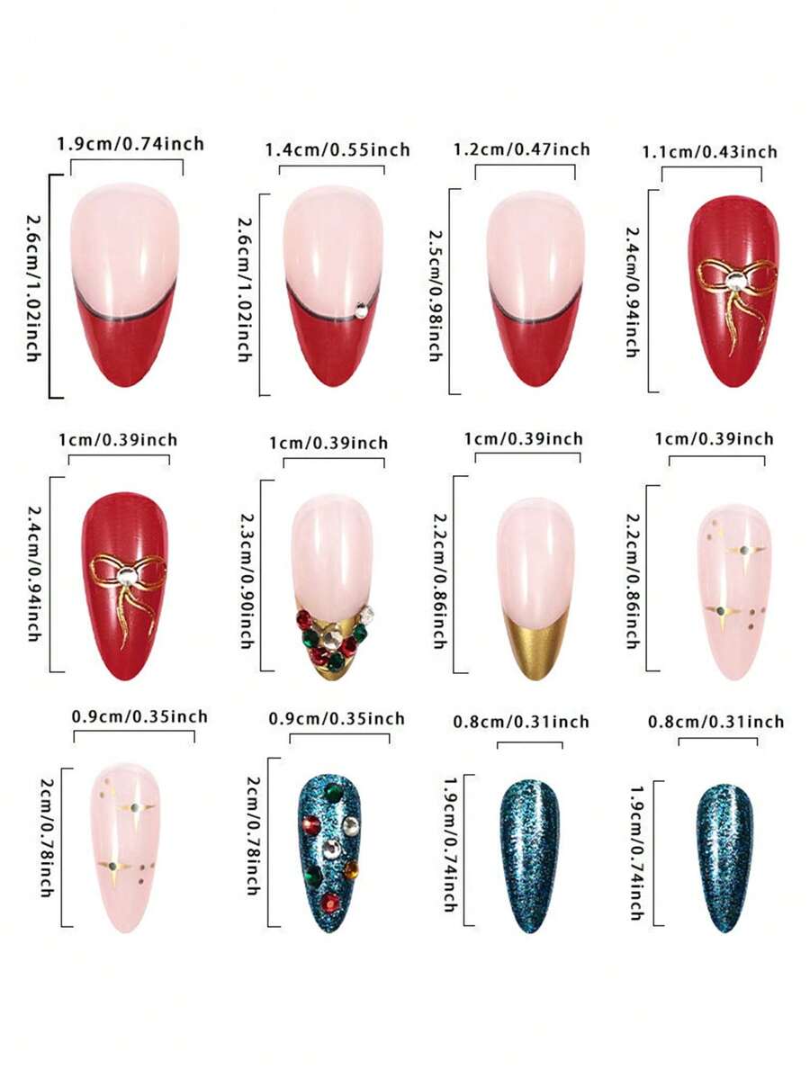 24pcs Red Glitter Christmas Press On Nails, Short Square Bling False Nails With Cute Elk Grid Design, Festive Nail Set Gift For Women Party Wear