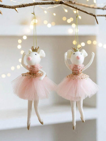 Pink Mesh Skirt Mouse Ornament with Golden Crown, Cute Christmas Tree Pendant, Aesthetic Holiday Decoration for Bedroom, Living Room or Office Decor
