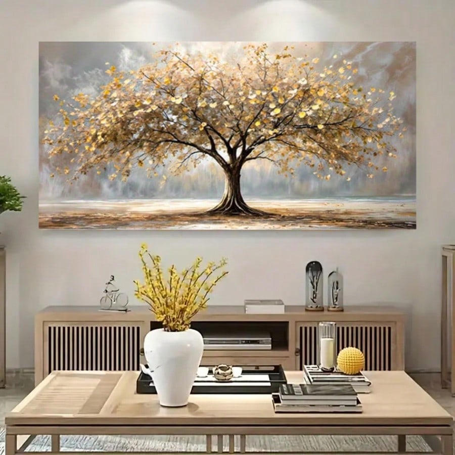 1pc Tree of Life Canvas Wall Art, Golden Autumn Landscape Print, Modern Minimalist Home Decor for Living Room or Bedroom