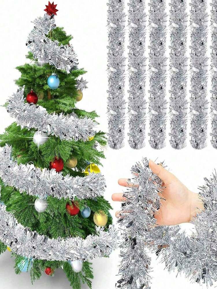 Metallic Tinsel Garland for Christmas, 1–2 Piece Shiny Glitter Streamer Decoration, Long Hanging Ornament for Trees, Parties, and Weddings