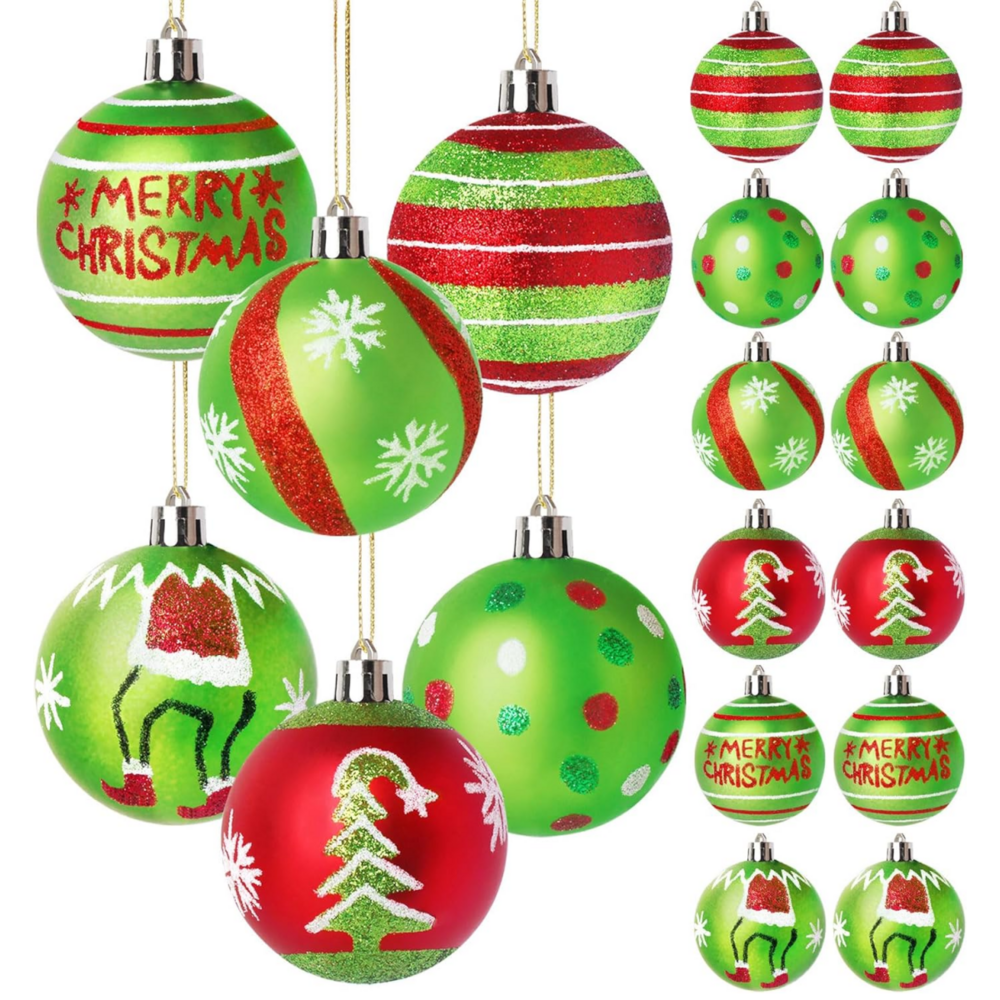 12/6pcs Glitter Christmas Ball Ornaments, Red & Green Swirl Candy and Peppermint Design for Festive Tree & Holiday Decor