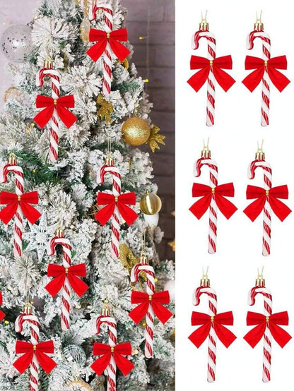 18/36pcs Candy Cane Hanging Ornament Set, Glitter Red & White Tree Decorations with Bows, Festive Holiday Pendants for Christmas Trees & Home Decor