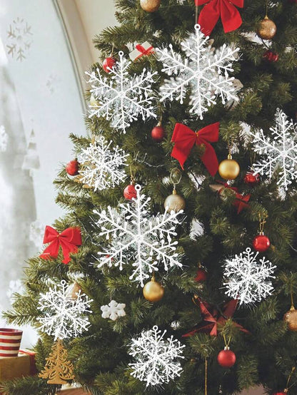 30pcs Artificial White Snowflake Christmas Tree Decorations, Hanging Winter Ornaments for Christmas Trees & Holiday Home Decor